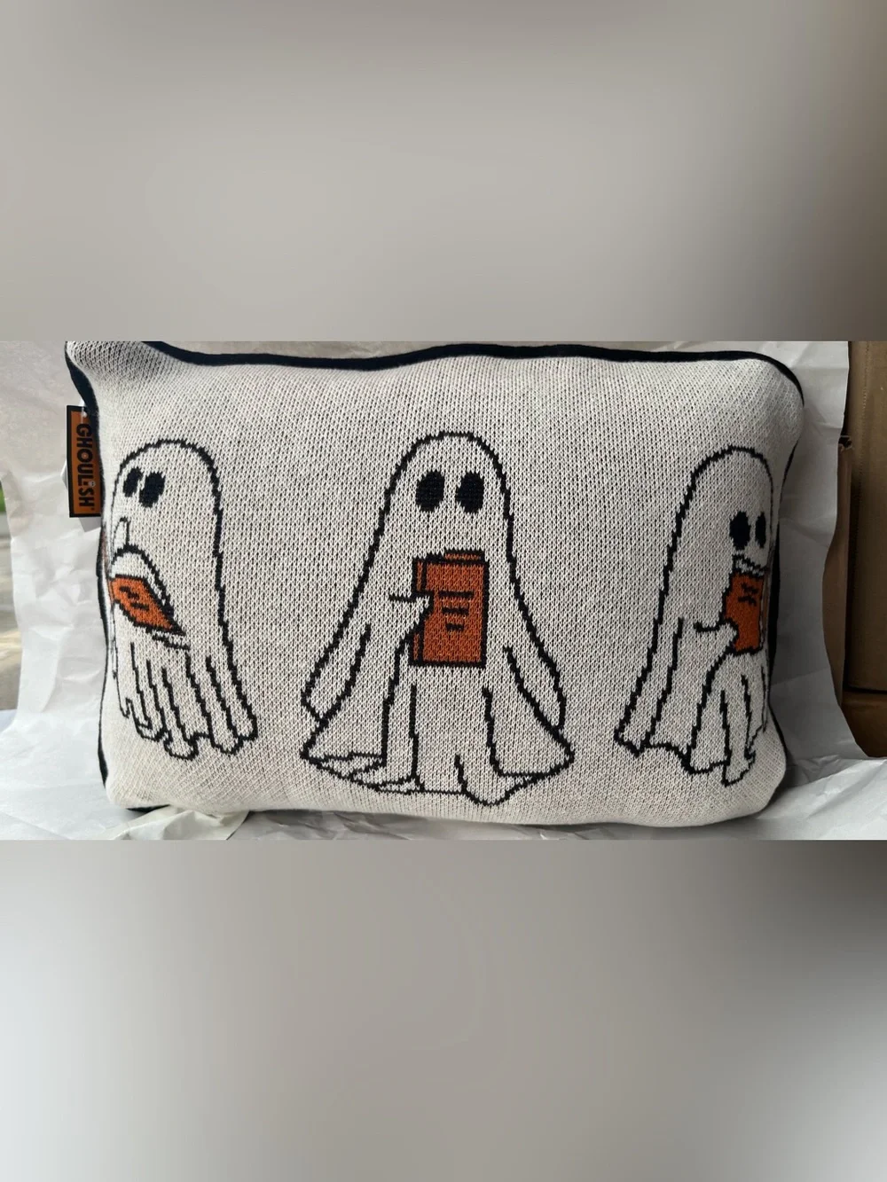 Ghoulish Knit Ghost Accent Pillow in Cream